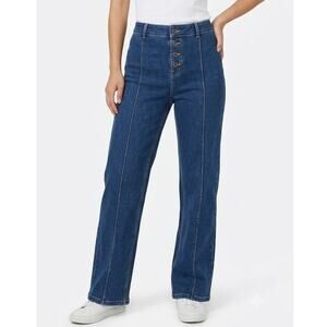 Halara Flex High Rise Straight Leg Jeans XL Button Detail Front Seam Stretch NWT